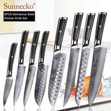 SUNNECKO 2-8 unids/set Damasco Chef de pan cocina cuchillo Santoku japonés VG10 de acero G10 con corte de carne de cuchillos de cocina