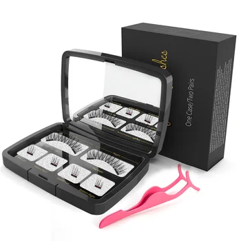 

Genailish 6pcs/pair magnetic eyelashes with 2 magnets handmade natural false eyelashes with gift box mirror and tweezer SCT03-1