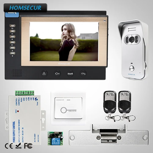 

HOMSECUR 7" Wired Video&Audio Home Intercom Electric Strike Lock Set Included :TC021-S Camera(Silver)+TM701R-B Monitor(Black)