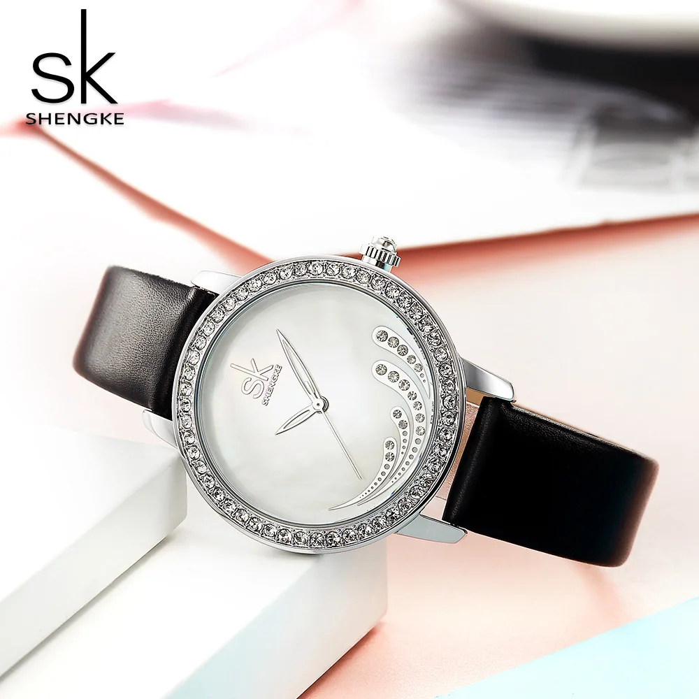 Shengke новые женские часы с корпусом и циферблатом Spindrift украшенные кристаллами
