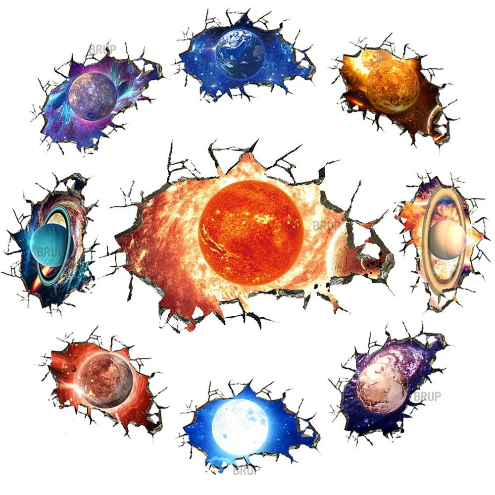 

12 Kinds Solar System Planets Wall Stickers For Kids Room Universe 3D Stickers Kids Room Decoration Bedrooms Floor Ceiling Decor