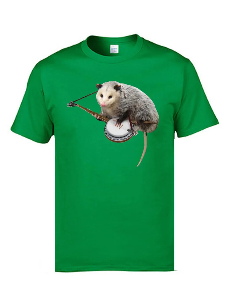 2018 Popular Mens T Shirt Possum Playing Banjo 1377 Print Tops Tees Pure Cotton Short Sleeve Geek T Shirt Round Neck Possum Playing Banjo 1377 green