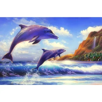

5d round scenery diamond painting square drill blue sky beach dolphins needlework Cross Stitch diamond embroidery mosaic v1687