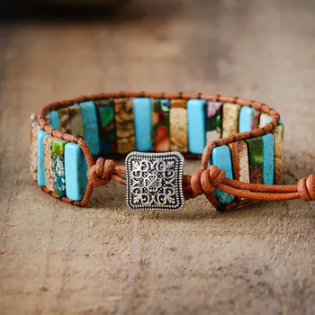 

Bohemia Ethnic Femme Bracelet For Women Natural Stone Leather Wrap Bracelet Beads Female Jewelry Dropshipping