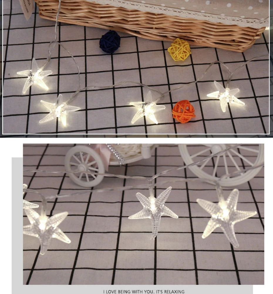 Yingtouman 2 шт./лот 1.8 м 10LED Starfish Тип Батарея питание для рождественской вечеринки огни Сад свет шнура Открытый Декоративные светильники