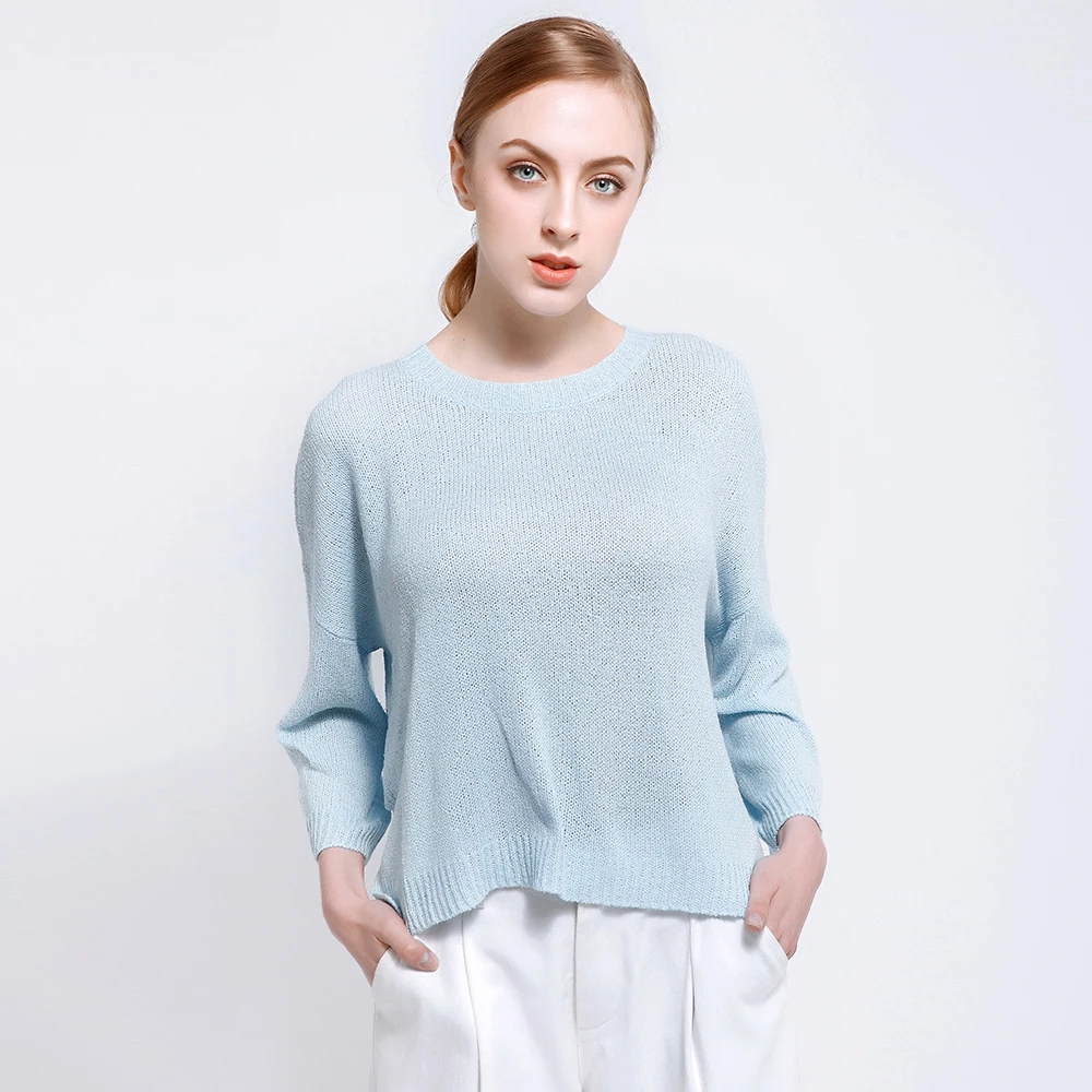 

2019 New Spring Women T-Shirts Sweater Womens Jumper O-Neck Casual Loose Pullovers Summer Knitwear Shirts Back Open with Button