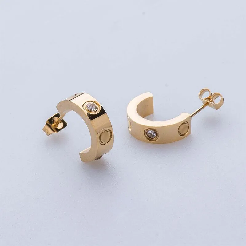 Buy Fashion Stud Earrings Wholesale Titanium Steel Semicircle Screw Crystal