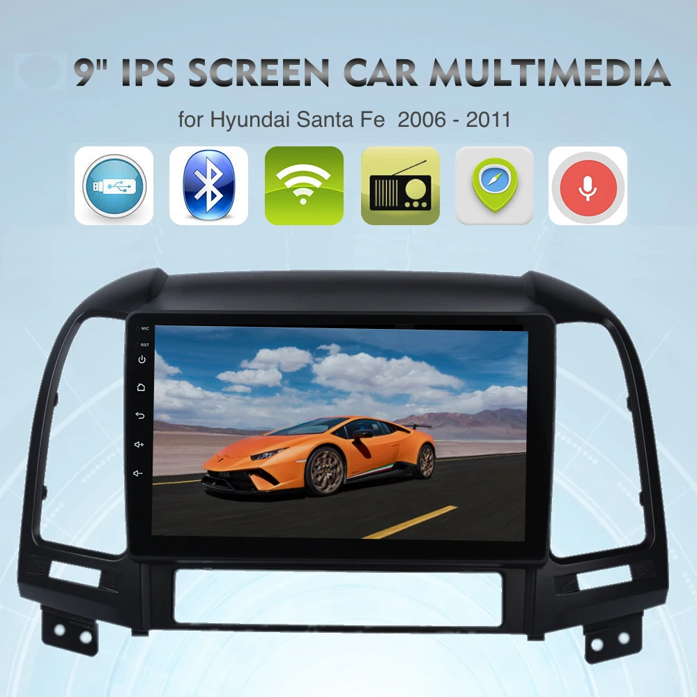 Clearance 1 din Android 9.0 Car Radio for Hyundai Santa Fe GPS Navigation 2006 2007 2008 2009 2010 2011 with 9" Touch Screen 1080P 1
