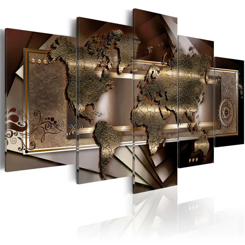 

5 Panel Wall Art World Map Modular Canvas Painting Posters and Prints Retro Posters and Prints Cuadros Picture for Living Room