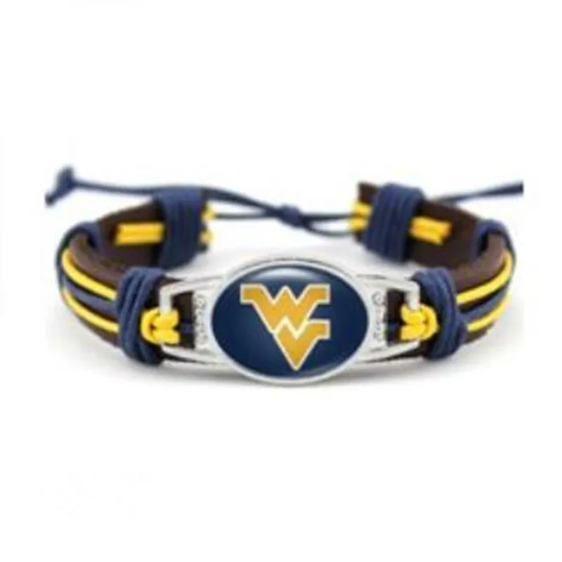 

Custom Basketball Sports Team West Virginia 18*25mm Glass Charm Adjustable Real Leather Bracelets & Bangles For Man Woman