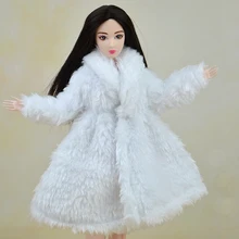 Doll Accessories Winter Warm Wear White Fur Coat Dress Clothes For Barbie Dolls Fur Doll Clothing For 1/6 BJD Doll Kids Toy