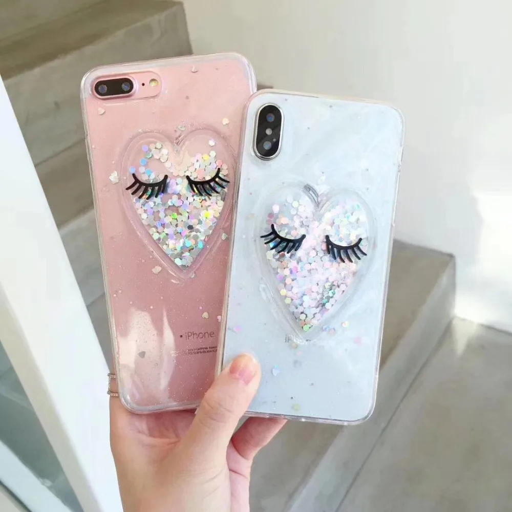 

Lashes Glitter Transparent Case Coque for iPhone 6 6s for iPhone 7 7plus 8 Plus X Soft Clear Anti Slipping TPU Phone Back Cover