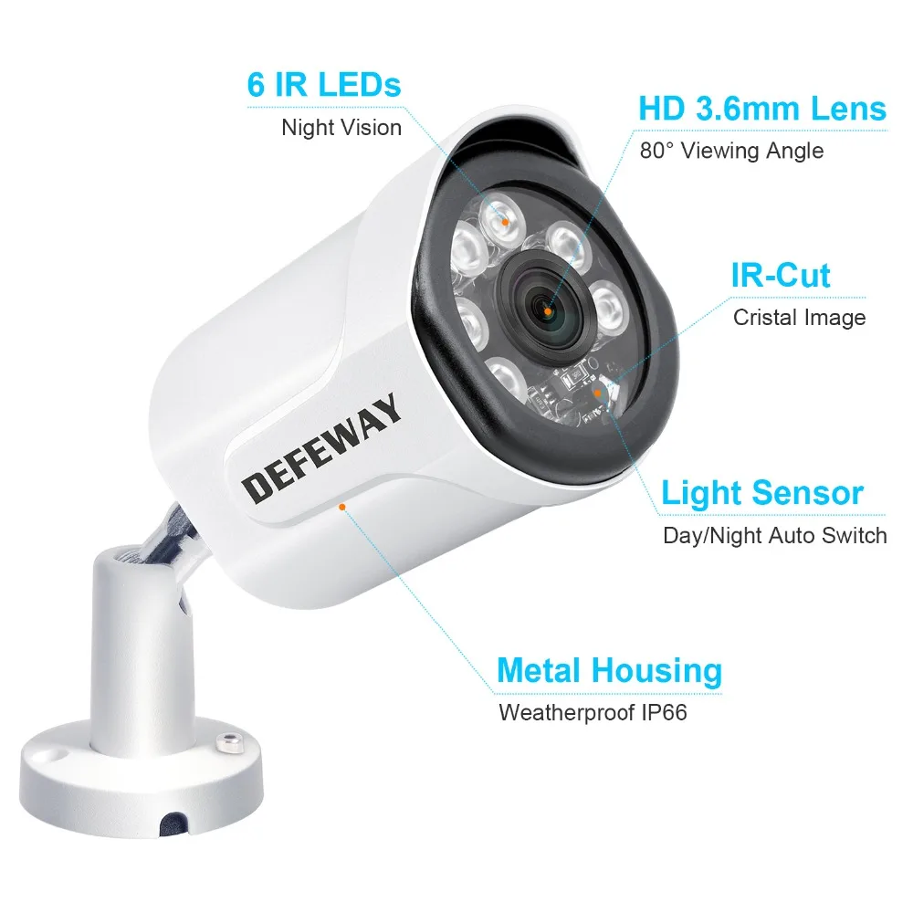 Камера видеонаблюдения DEFEWAY 4 камеры 8 каналов 1080P HD POE H.265 + Мп функция ночного