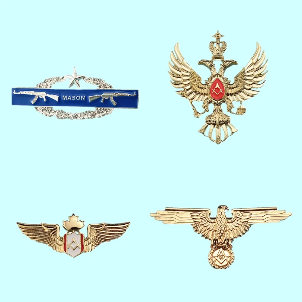 Us 120 Masonic Badges Germany Russia Canada Usa Mason Medal Golden Metal Pin Badge Freemason Eagle Brooches Creative Insignia In Pins