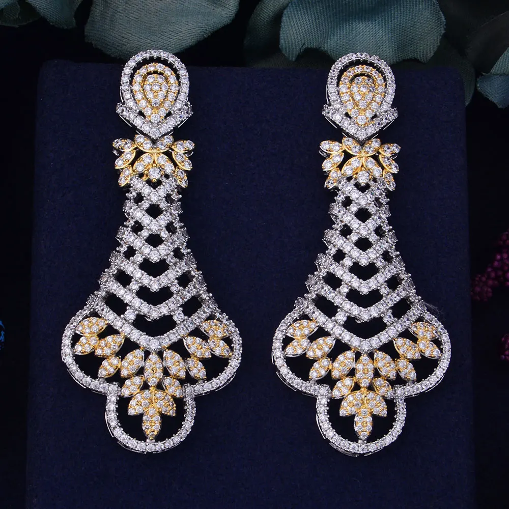 

GODKI 68mm Luxury Trendy Hollow Leaf Cubic Zirconia Naija Wedding Party Earring Fashion Jewelry for Women