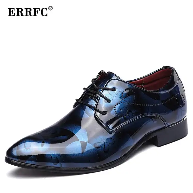 errfc moda azul hombres boda zapatos puntiagudos zapatos de cuero pu