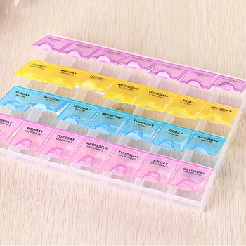

7 Day Pill Medicine Tablet pillbox Dispenser Organizer Case with 28 compartments pillbox multi color container for medicines