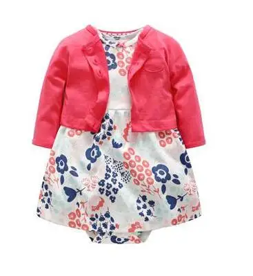 Flower spring baby girl clothes bodysuit +jackets baby clothes Roupa infant jumpsuits cotton baby clothing for 0-24M dresses baby knitted clothing set Baby Clothing Set