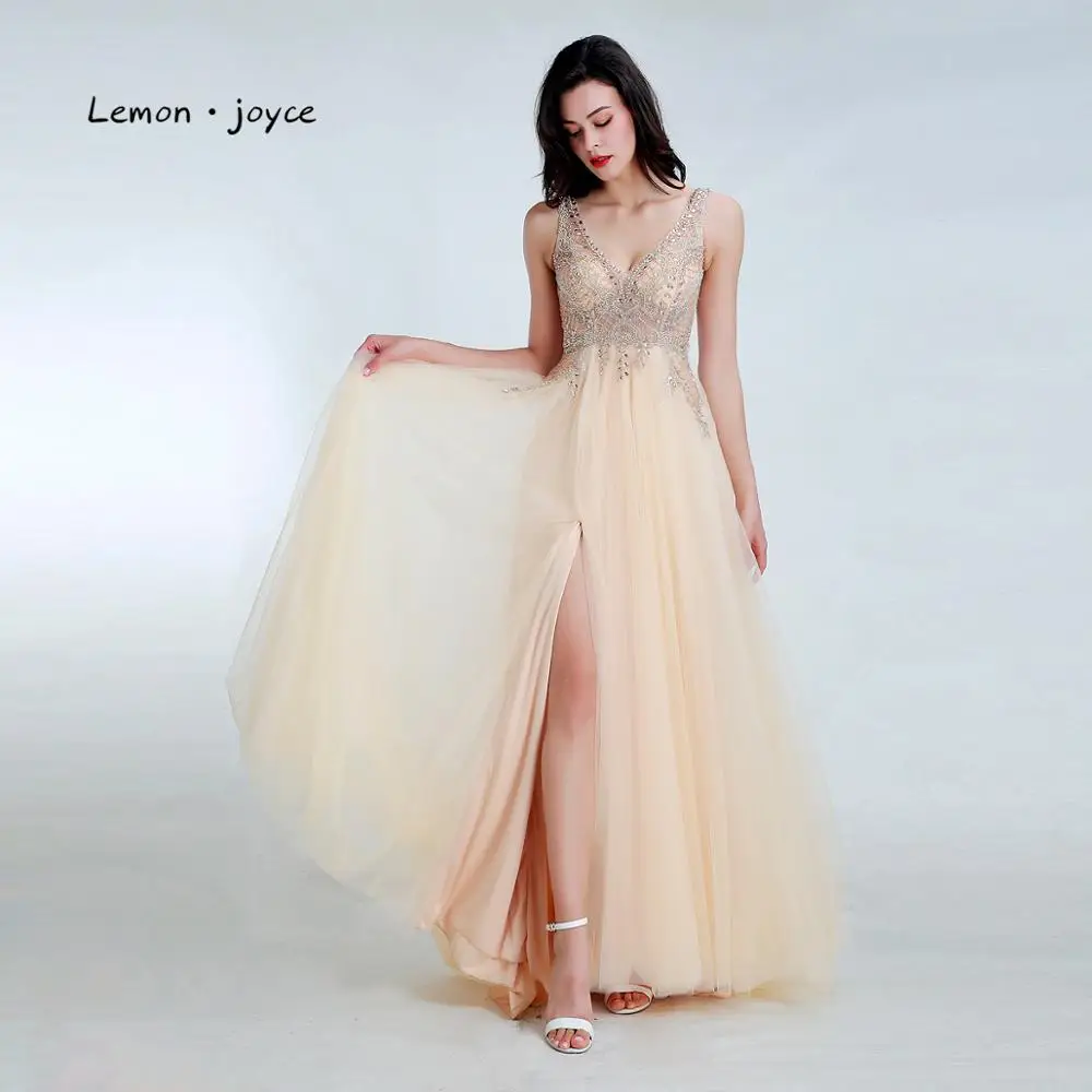 Lemon joyce элегантные платья для выпускного вечера Длинные сексуальные с v-образным вырезом Бисероплетение Иллюзия Формальное вечернее платье размера плюс vestidos de gala