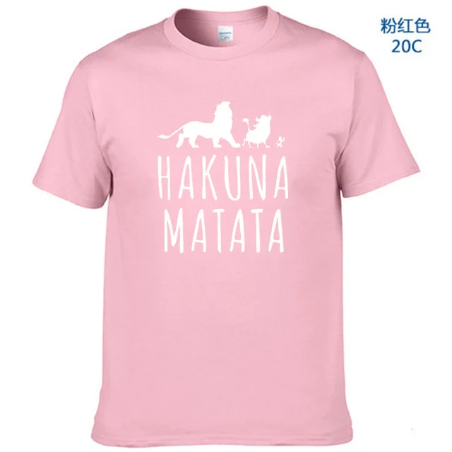 Высокое качество хлопок хакуна матата с принтом короткий рукав мужская футболка Повседневная Мужская футболка - Цвет: Pink-W