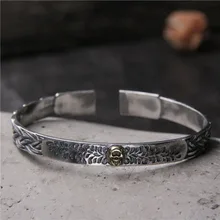 S925 стерлингового серебра Ретро тайский серебряный скелет череп модные Для мужчин и Для женщин Открытые браслет