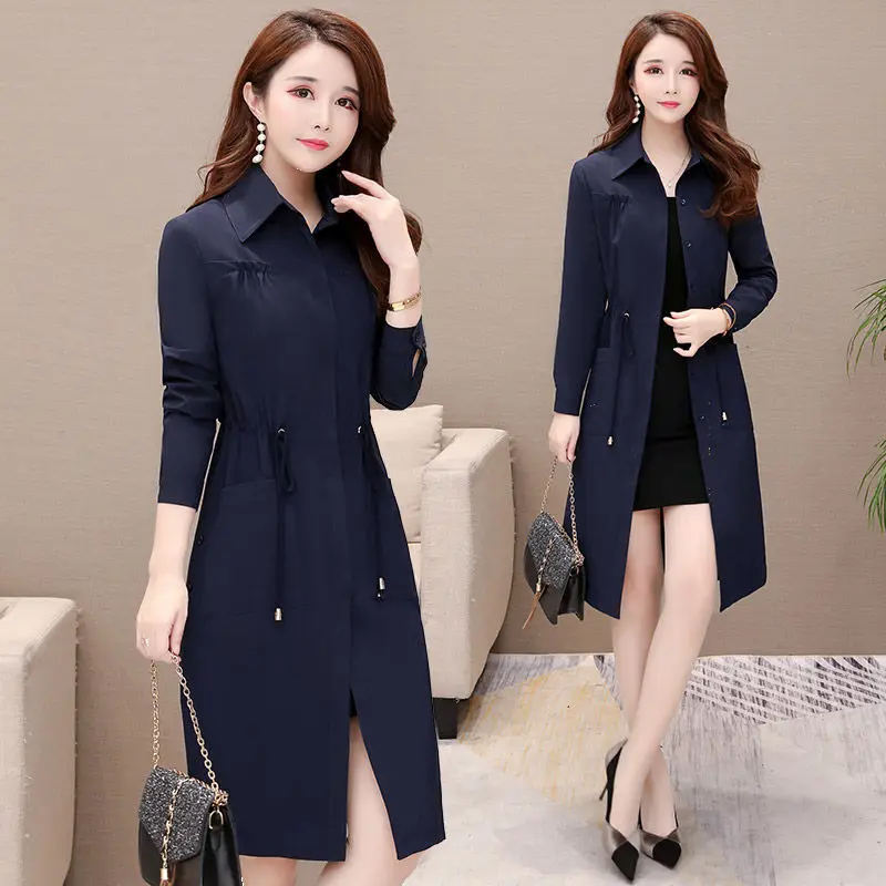 

Autumn /Spring Trench Women Belt Sexy Wist Loose Size Long Coat Solid Pocket Long Sleeves V-Neck Apparel Top Fashion Overcoat