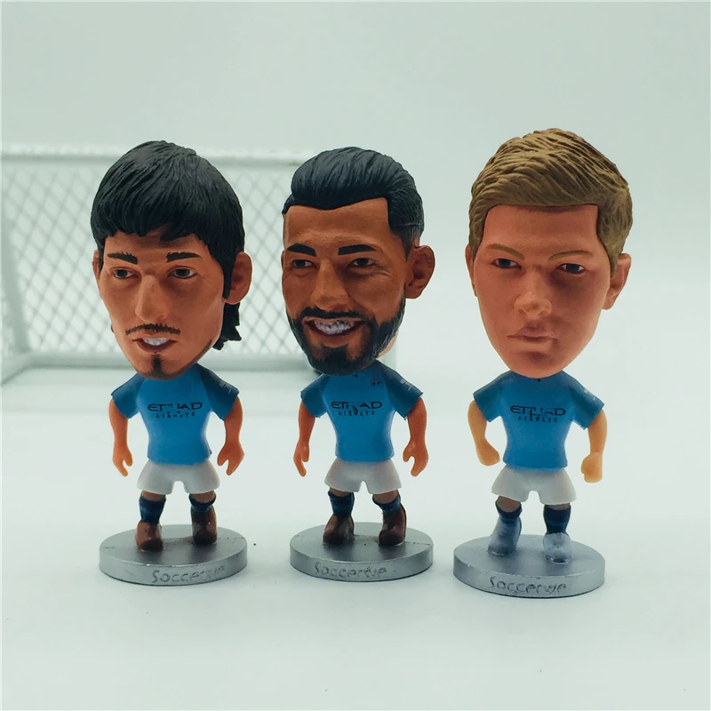 

3 pcs Soccerwe Soccer Star Dolls 2019 Season Silva Kevin De Bruyne Kun Aguero Figurines Blue Kit