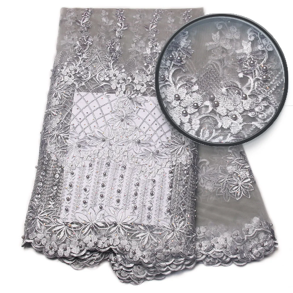 

New Arrival Nigerian Lace Fabrics For Wedding 2017 Embroidered Tulle Lace Fabric XZ804B-4 Grey African Lace Fabric