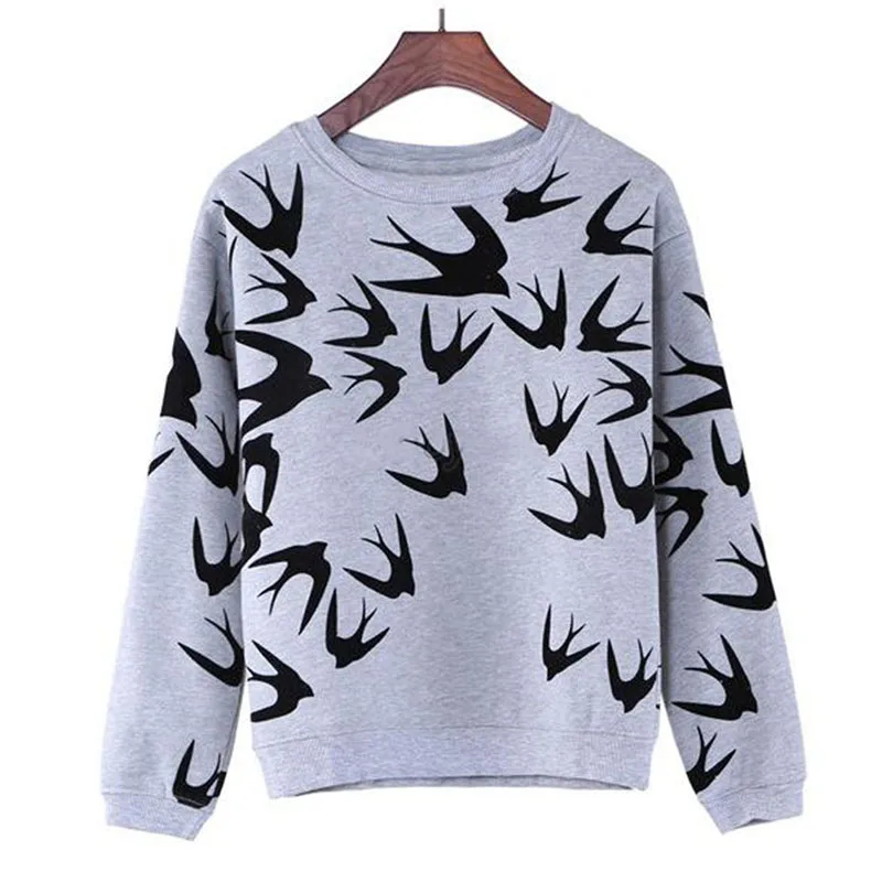 Fashion Women Swallow Printing Casual Long Sleeve  Sweatshirt Pullover Tops