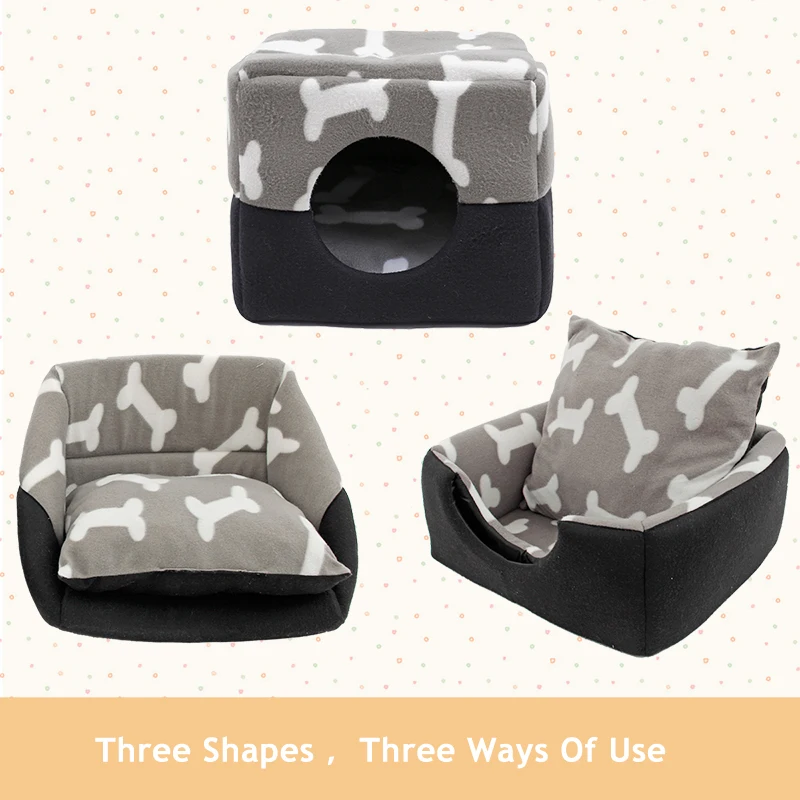 

3-IN-1 Multi-functional Use Pet Dog Cat Bed Foldable Warm Soft Bone Kennel Removable Mat Cushions Puppy House Pet Supplies