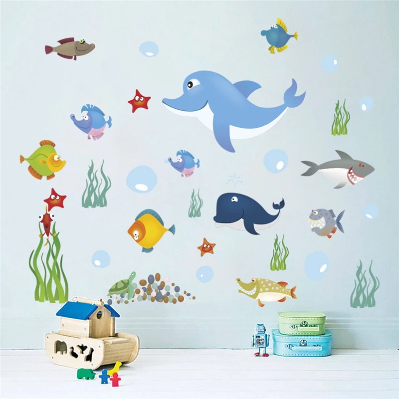 

underwater sea fish bubble wall stickers for kids rooms home decoration cartoon animals wall decals pvc mural art diy poster