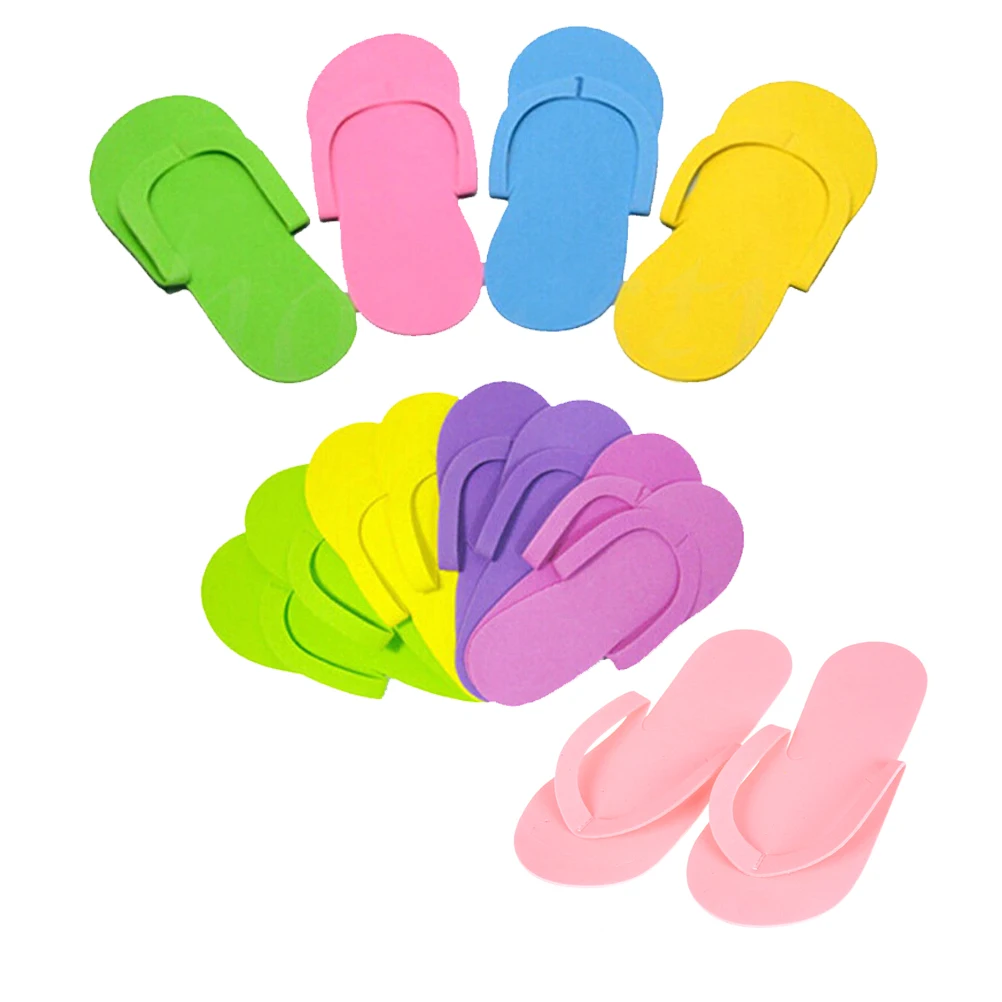 12 пар инструментов для ухода за ногами одноразовые Тапочки из пены спа педикюр Вьетнамки разных цветов для салона случайный цвет