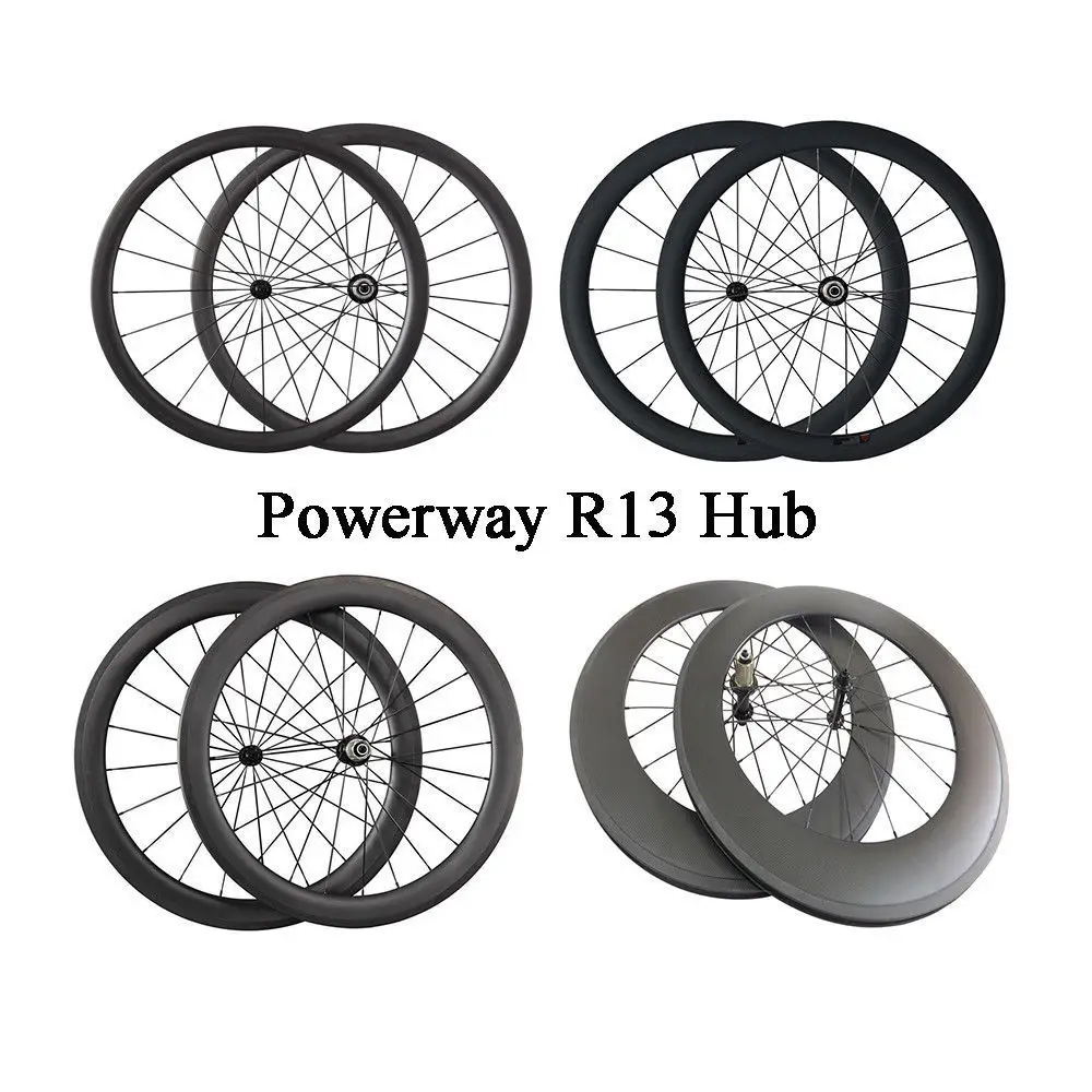 Discount ELAPTOP Powerway R13 Hubs Carbon Wheelset 700c 3k Clincher Tubular 38mm 50mm 88mm Road Carbon Wheels 23 mm Wide Cycling Wheel 0