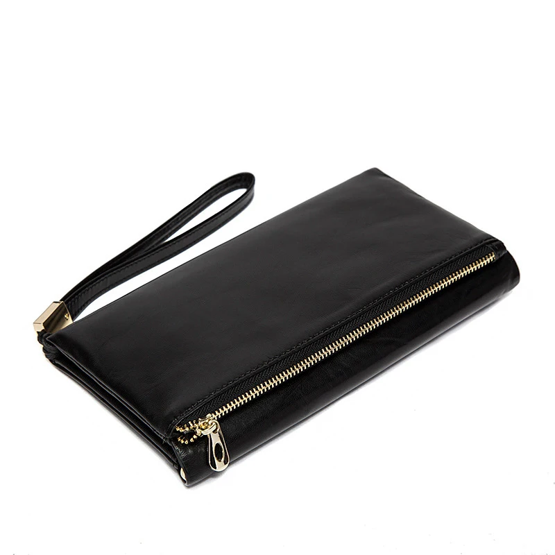 

Brand Long Purses for Men Genuine Leather Women Wallets with Multi Card Holders Black Sheepskin Function Men's Clutch Wallets