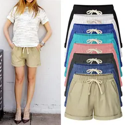 MUQGEW 7 цветов шорты на выбор женские большие размеры с карманная повязка Твердые хлопковые шорты женские модные шорты с высокой талией M-6XL