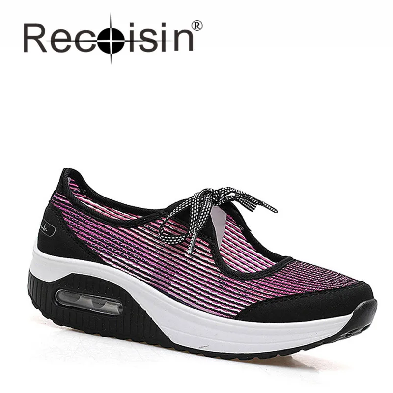 

RECOISIN Brand Summer Style Women Shoes 2017 New Arrivals Lace-up Leisure Shoes Woman Fashion Platform Ladies Wedges Flat Shoes