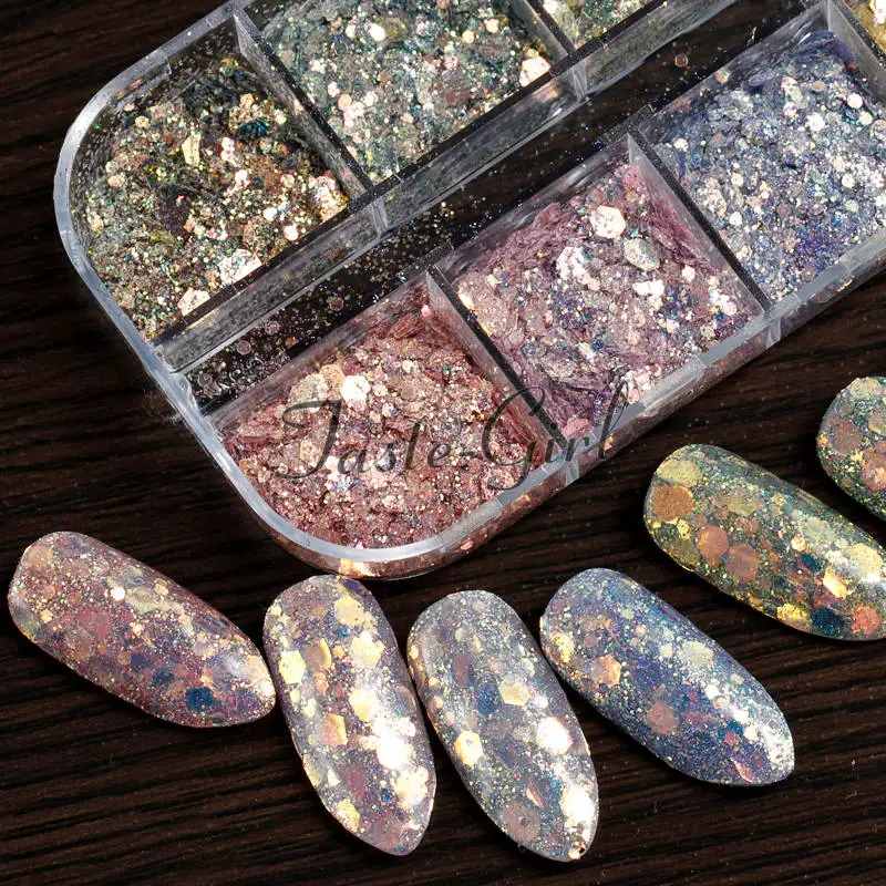 12 شبكات التدرج حورية البحر فليك مسمار بريق مسدس هولو الترتر مسحوق 3D مانيكير مسمار الفن Paillettes الديكور نصائح 12 شبكات التدرج حورية البحر فليك مسمار بريق مسدس هولو الترتر مسحوق 3D مانيكير مسمار الفن Paillettes الديكور نصائح