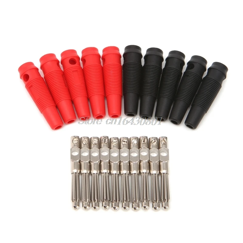 

5Pair/10Pcs Red and Black 4mm Solderless Side Stackable Banana Plug Connector Copper New Drop shipping