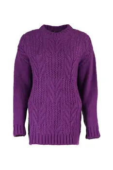 

Trendyol WOMEN-Purple Mesh Detailed Knitwear Sweater TWOAW20NV0009