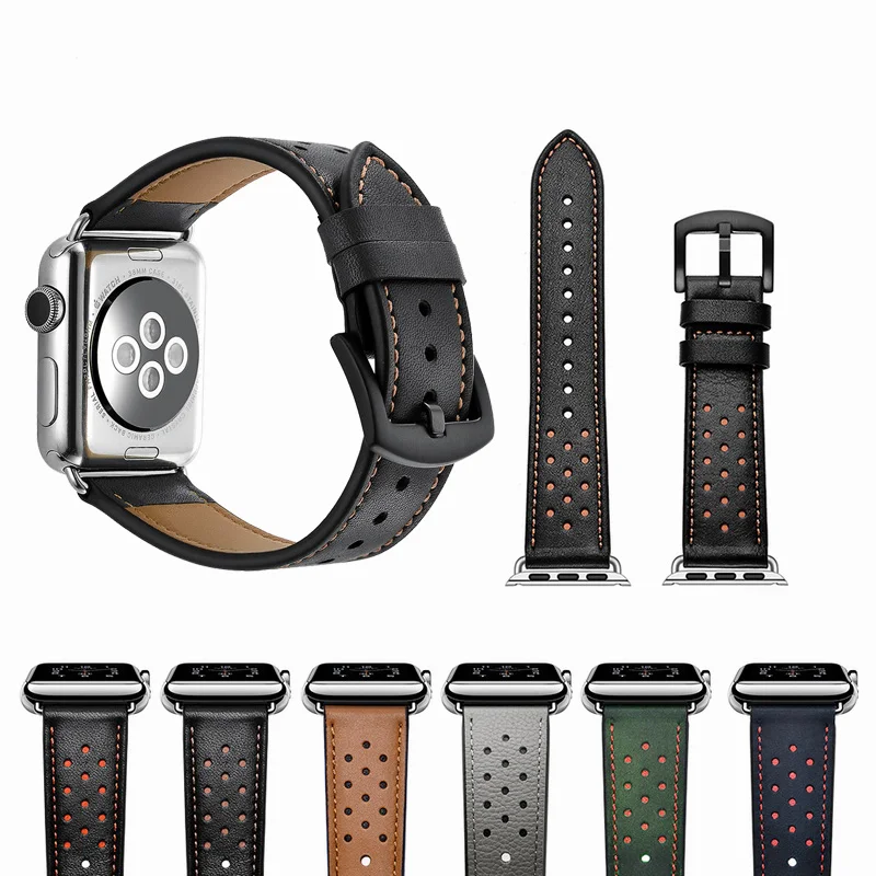 Натуральная ремень из коровьей кожи бренд для Iwatch 38 мм 40 42 44 черный качество