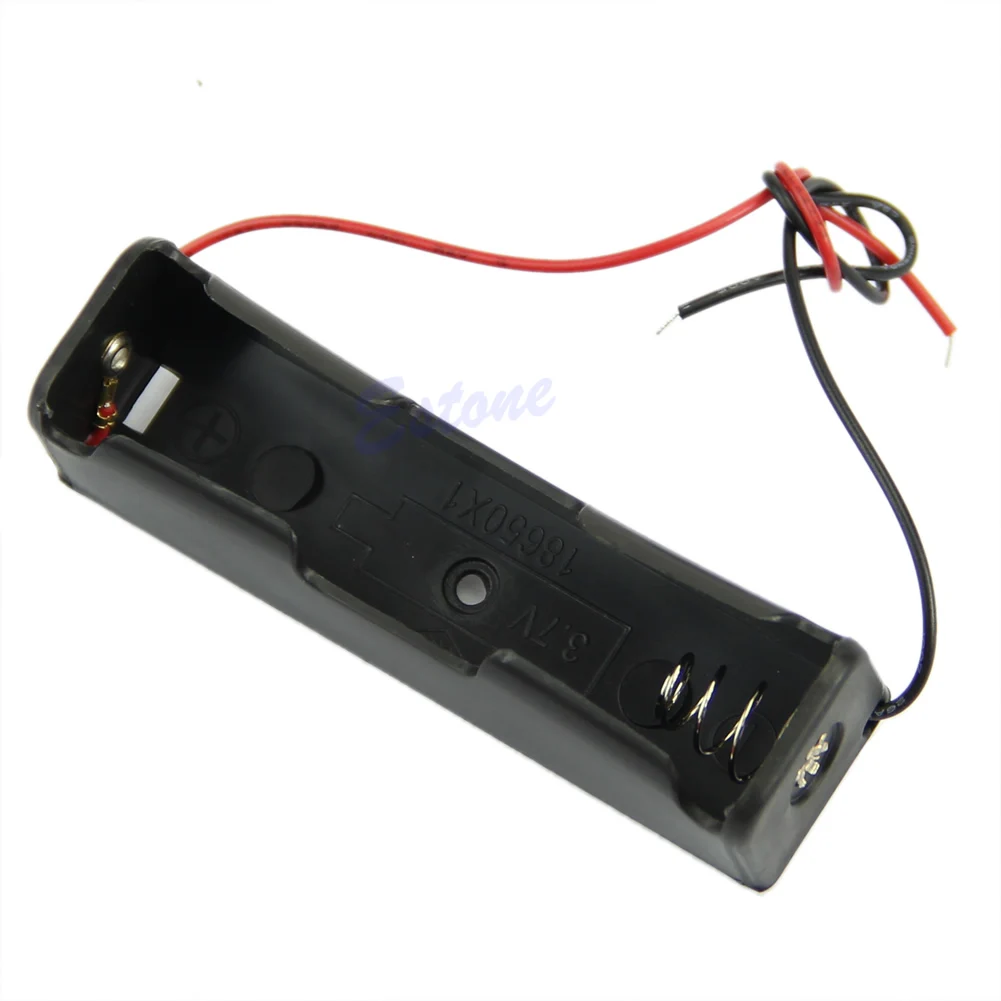 

OOTDTY Plastic Storage Battery Case Box Holder For 1 x 18650 Black With 6" Wire Leads