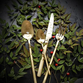 

Gold Plating Tableware Set 304 Stainless Steel Cutlery Set Knife Forks Dinner Western Food Wedding Restaurant Cutleries 4pcs