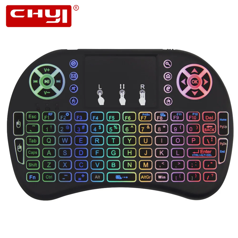 Color: English Backlit Calvas I8 Keyboard 2.4ghz Wireless Mini Backlight Air Mouse English Russian Touchpad Handheld Remote Control Android TV Box Notebook PC