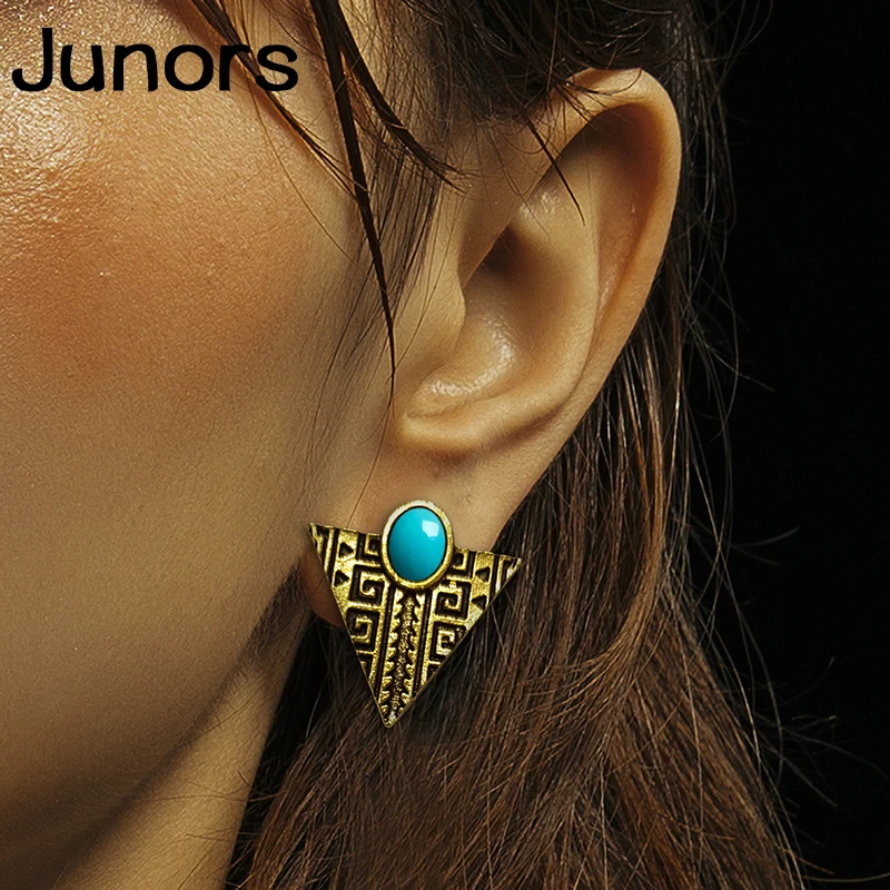 

Vintage Punk Triangle Gold Stud Women Earrings 2019 Small Ear Climber Designer Silver ladies Earrings Set Fashion Jewelry