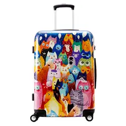 Персональная мода кошка печати чемодан для женщин мультфильм анимация дорожного чемодана PC Тележки универсальные на колесах