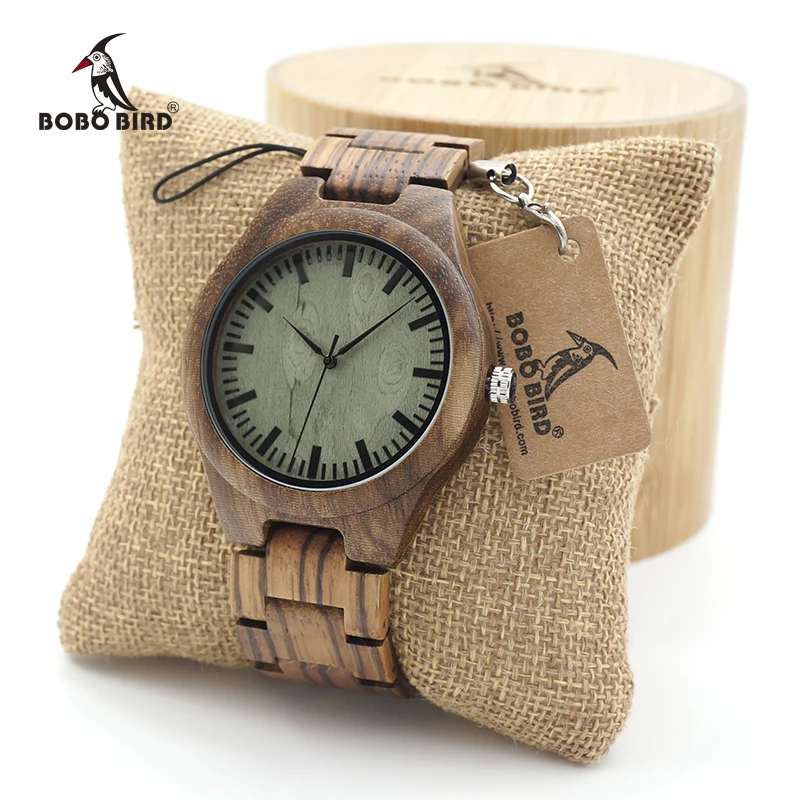 BOBO BIRD Mens zebra Wooden Watches Wood Links Causal Quartz Wrist Watch in Gift case custom logo