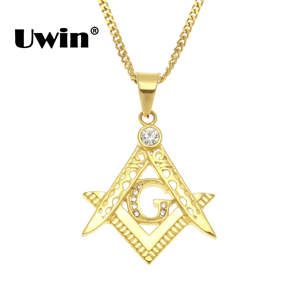 Классическое мужское ожерелье Uwin Freemason со сверкающими подвесками стразы из