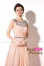 Echt Fotos Günstige 2016 Prom Kleider mit Sheer Scoop Neck Illusion Zurück Sleeves Kristall Chiffon Abend Roter Teppich Party Kleider