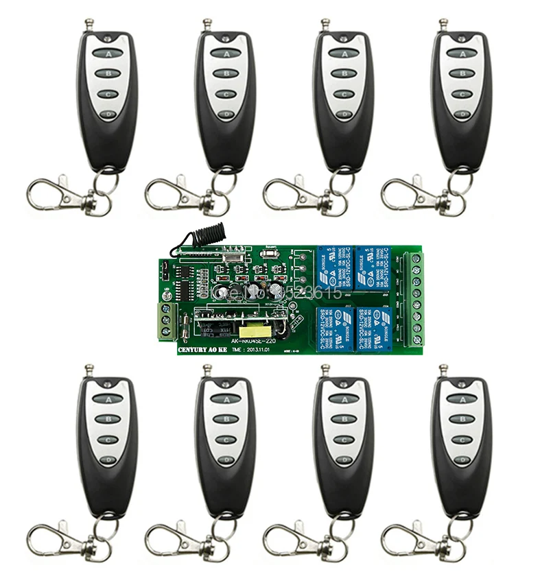 

85v~250V 4CH RF Wireless Remote Control Relay Switch Security System Garage Doors or Electric Doors 1 x Receiver&8x Transmitter