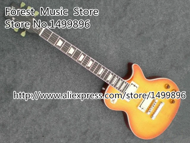 Cheap Custom Shop Tiger Flame Classic Single Cut Body LP Standard Guitars with Silver Hardware Lefty Available